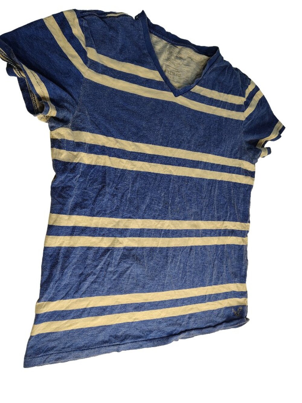 Men's Large Blue & White Striped American Eagle Outfitters V-Neck T-Shirt